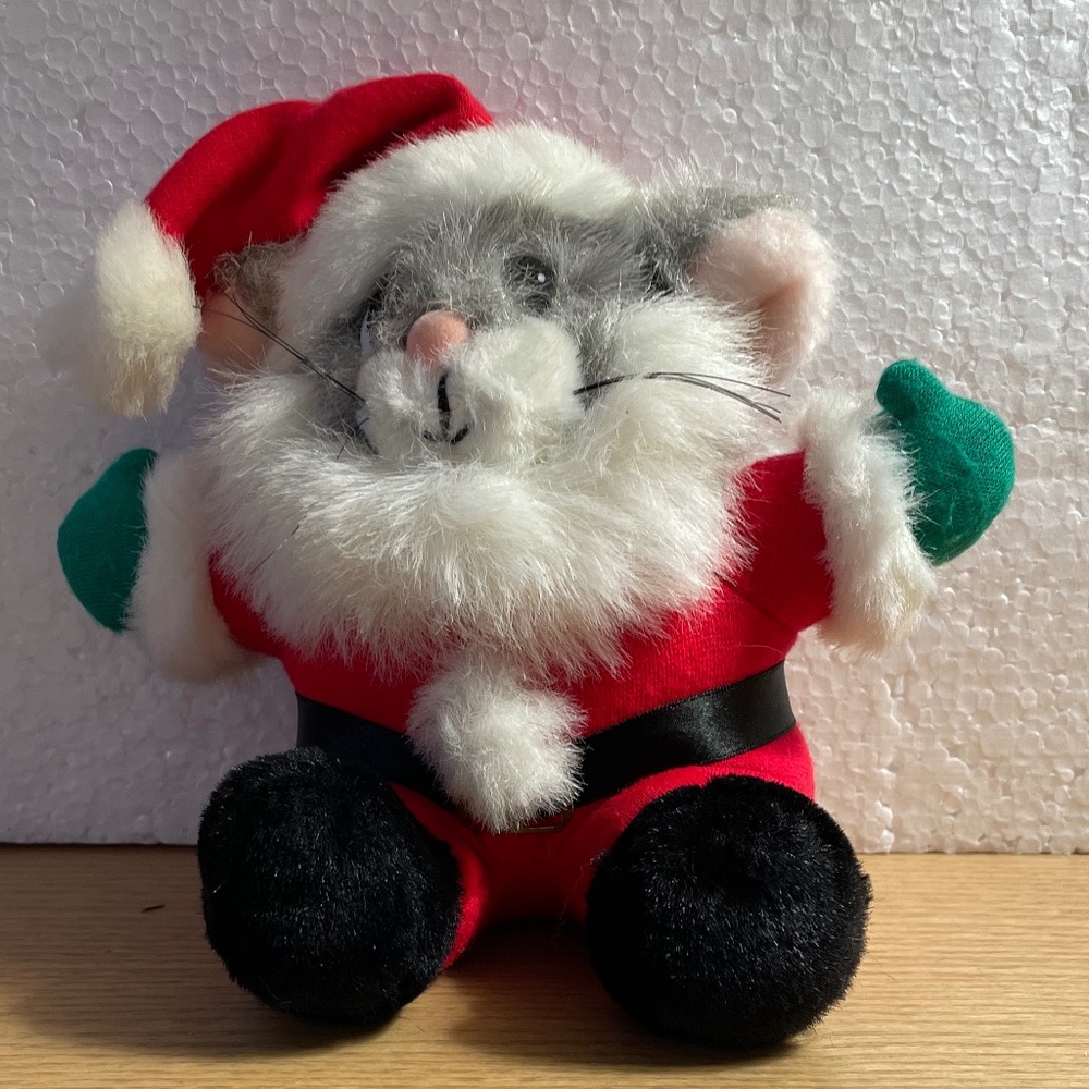 Vintage JC Penny Santa Claus Mouse Plush Stuffed Animal Christmas Hat Fur 10”